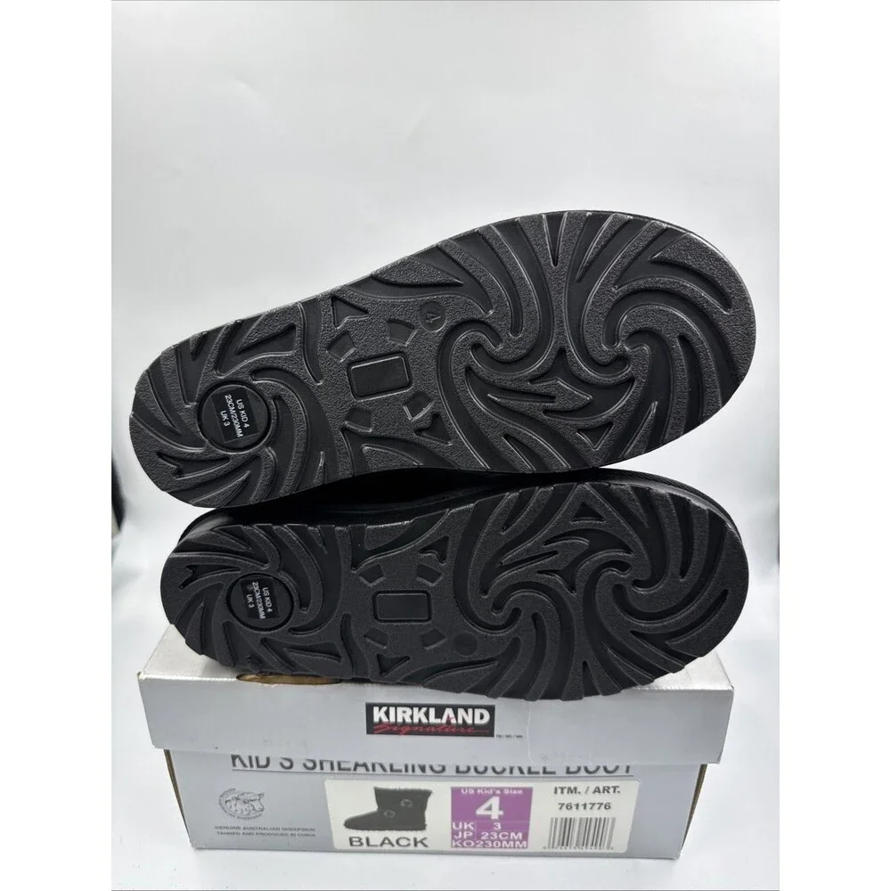 NEW Kirkland Signature Kids' Shearling Buckle Boots - Size 4 Black